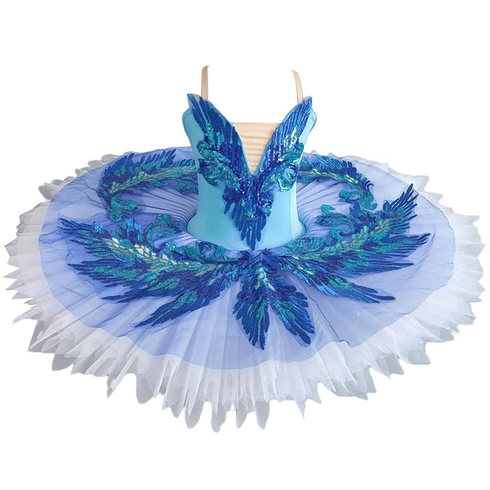 Mädchen Ballettkleidung Tutu-Rock Atemberaubende Federn – Paillettenverziert Pancake Ballettkleid Für Wettbewerb