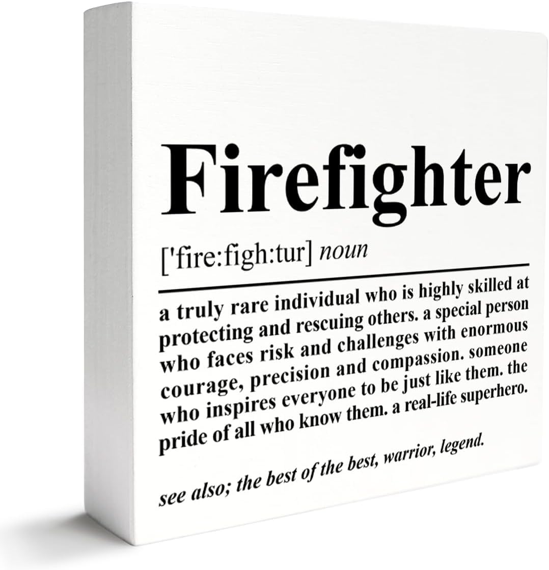 Firefighter Definition Box Sign 5x5 Inch Rustic Desk Decor