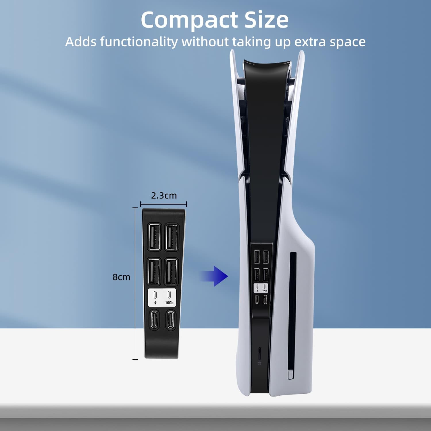 Hub USB per PS5 Slim, 6 in 1 Adattatore di Espansione Delle Porte USB con 4 * USB A e 2 * Tipo C per la Ricarica e L'espansione ad Alta Velocità Compatibile con PS5 Slim Disc/Digital- Nero