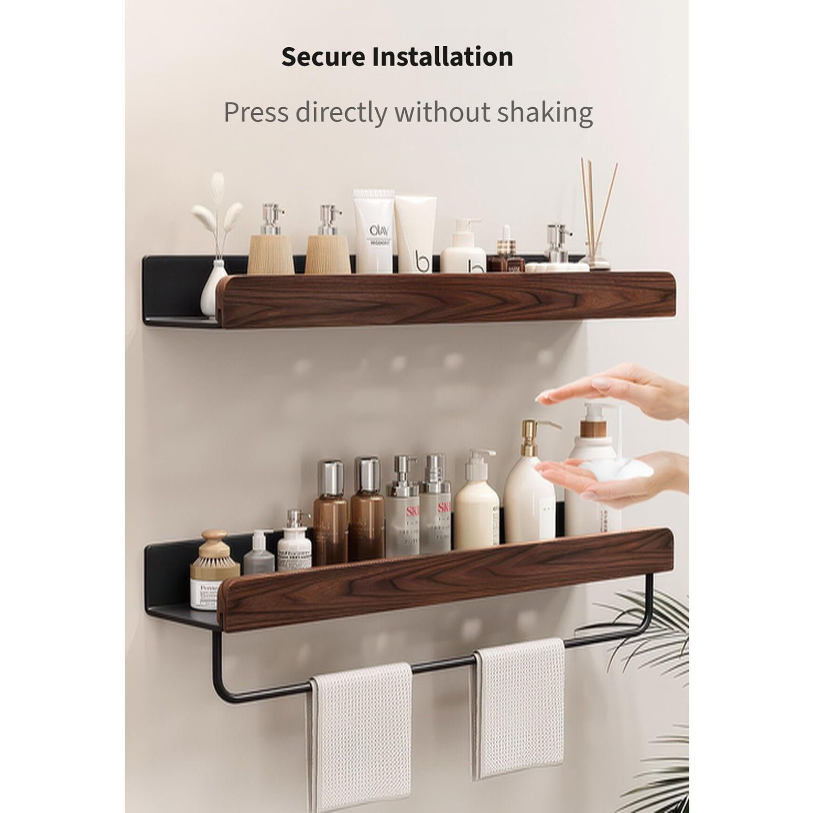 Organizer Da Bagno A Parete Senza Fori, Portasciugamani Doccia In Acciaio Al Carbonio Effetto Legno Per Bagno, Doccia, Cucina(50cm)