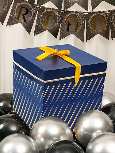 Miniatura 7 de Elephant-package Caja de regalo azul mediana de 8 pulgadas con tapa, cinta y relleno de papel, caja de regalo plegable, para hombres, padre,