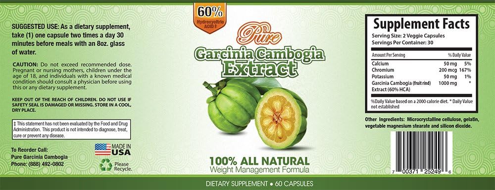 Pure Garcinia Cambogia Extract | 60% HCA - 1 Bottle