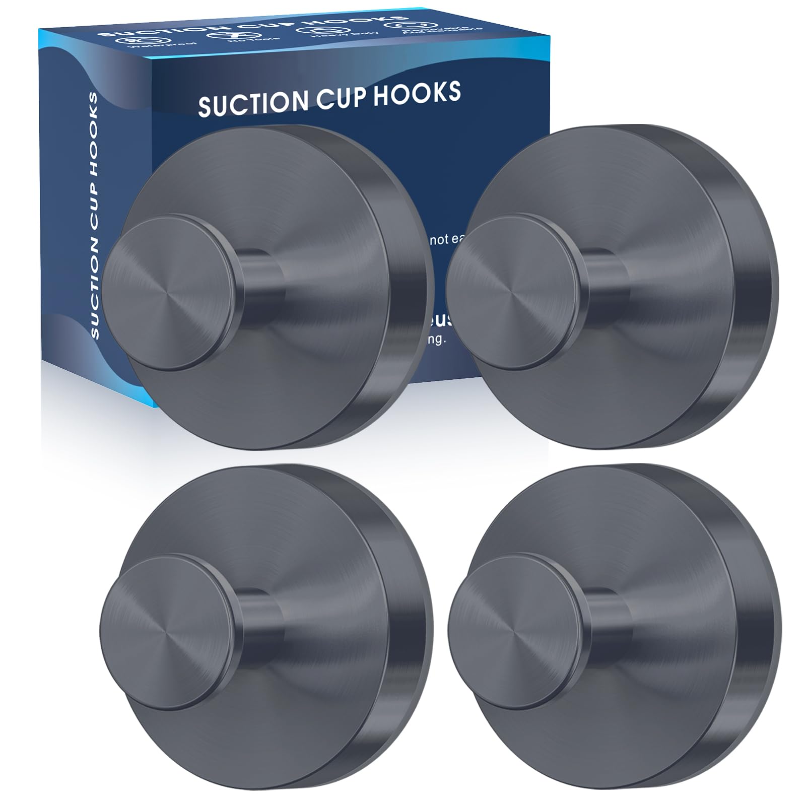 MOTAIPEAK Suction Cup Hooks for Shower,Removable Shower Towel Suction Hooks for Bathroom Wall,Kitchen,Glass,Mirror,Tile to Hang Robes,Loofah-Grey(4-Pack)