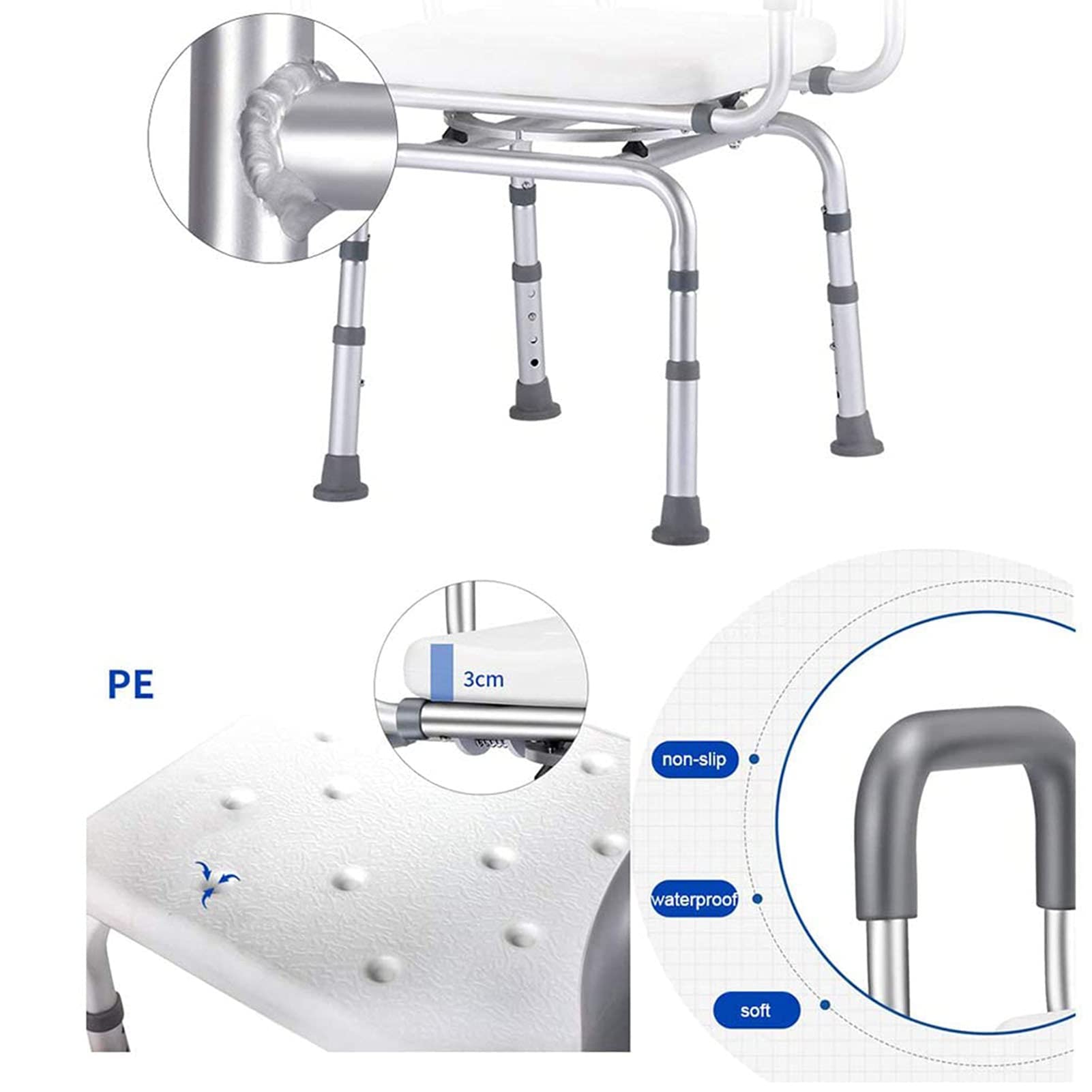 HOLiv Silla De Ducha 360º Giratoria BañEra Silla Ajustable En Altura Silla De Ducha Reposabrazos para Asiento Giratorio para Ancianos Personas Mayores, Carga Máxima 150 Kg