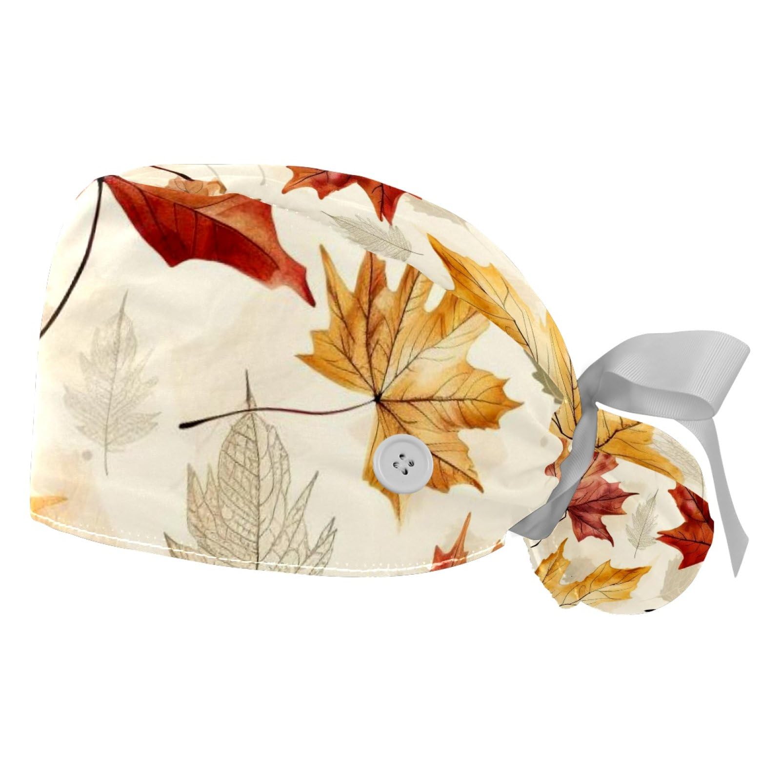 2Pcs Thanksgiving Leaves Scrub Caps Button Sweatband Adjustable Working Cap Surgical Cap Nurse Hats Women Men Multicoloured