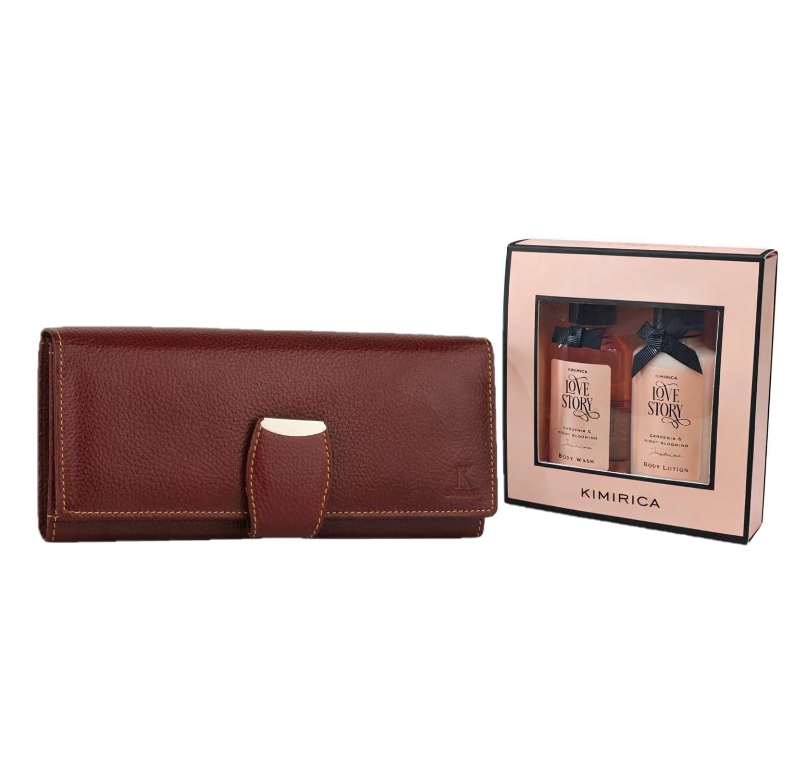 Women Wallet with Kimirica Gift Set | Maroon Colour Genuine Leather Wallet + Lovepoti Gift Set | Body Lotion and Body Wash | Ladies Clutch | Zipper Purse/Card Holder Organizer for Women-image-36