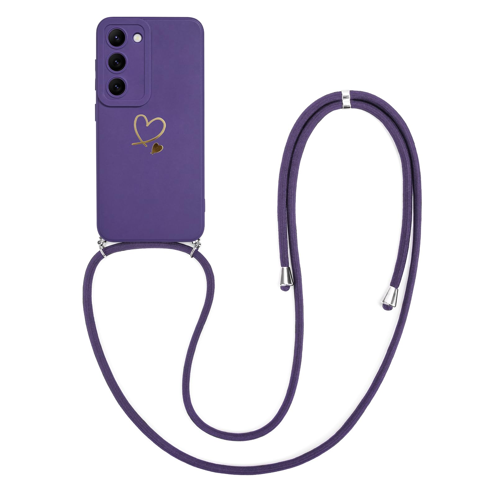 for Samsung Galaxy S23 Plus Case for Girls/Women — Cute Love Heart Pattern Case with Adjustable Lanyard Strap, Liquid Silicone, Shockproof Protective Bumper Cover for Samsung Galaxy S23 Plus (Purple)