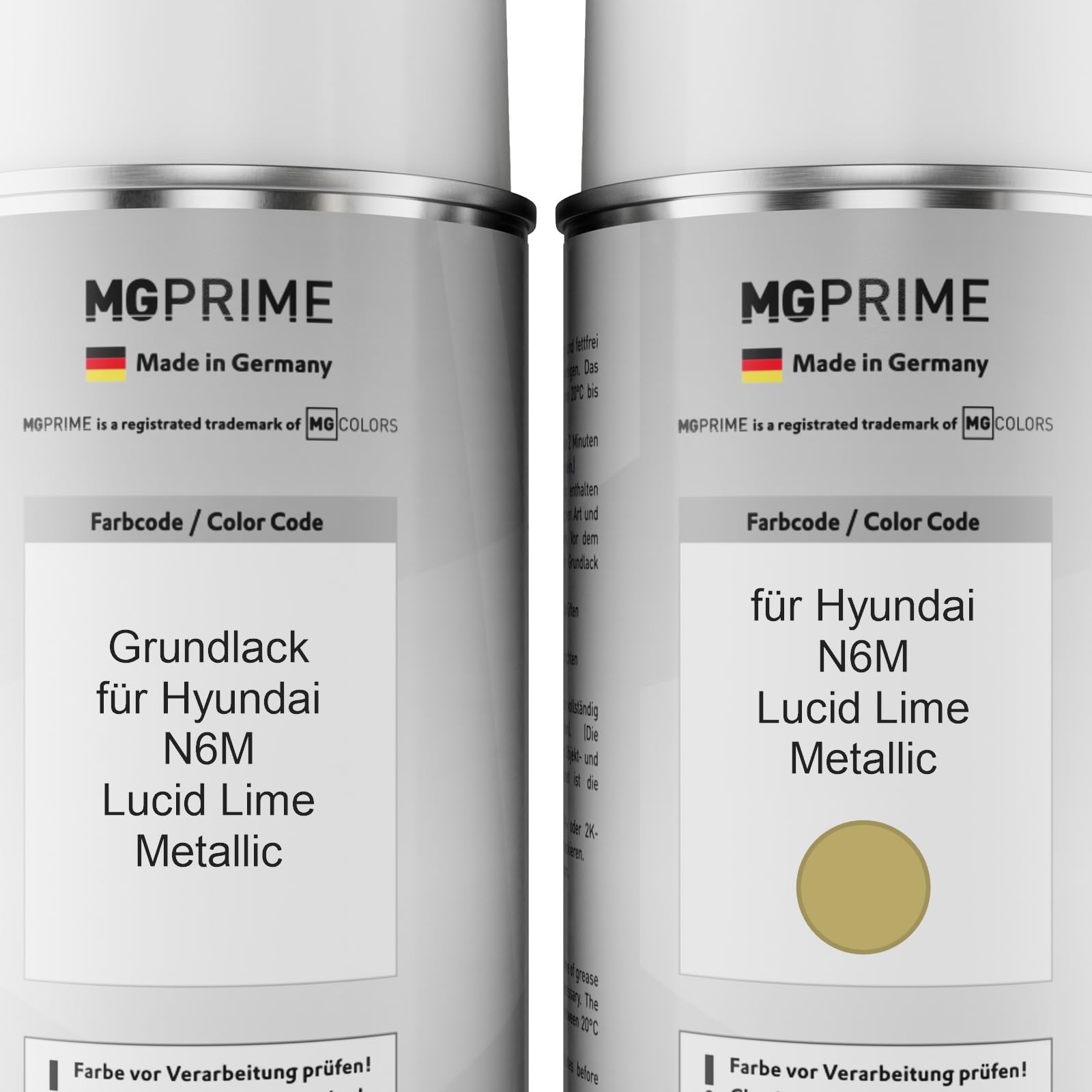MG PRIME Vernice per auto Bombolette per Hyundai N6M Lucid Lime Metall. +2K | Lucid Lime Metallic, Kit vernice di fondo + base + trasparente 2K, bombolette spray 400ml