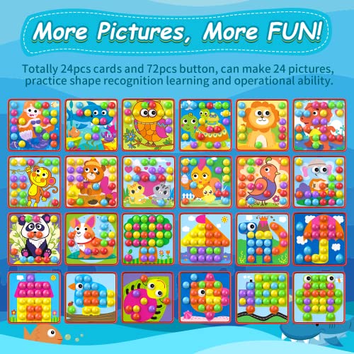 Button Art Toys For Toddlers, Geekper Color Matching Mosaic Pegboard, Early Learning Educational Toys For 3, 4, 5, 6 Year Old Kids Boys And Girls, 24 Pictures And 72 Buttons #TOP1