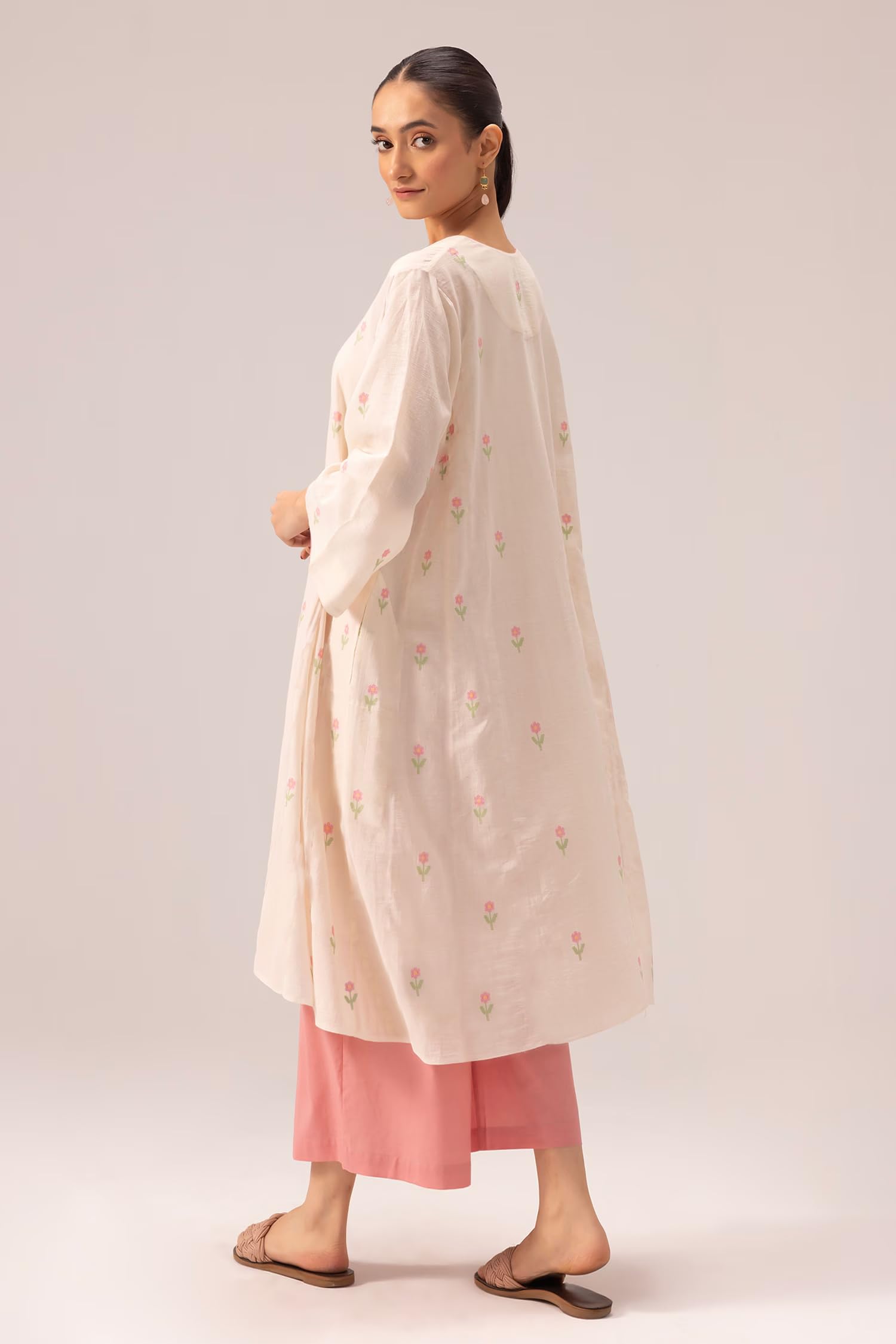 ANNI DESIGNER Kurta trapèze imprimé en viscose avec palazzo pour femme | Vert viscose | Manches longues | Col en V | Vêtements ethniques décontractés