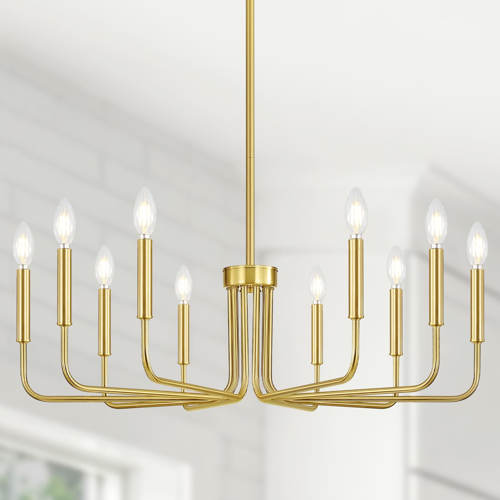Yunnix 10 Light Gold Chandelier, Farmhouse Chandelier for Dining Room Light Fixture Hanging, UL Listed Industrial Modern Chandelier for Bedroom, Foyer, Kitchen, Living Room, No Assembly Required