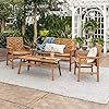 Walker Edison 4 Person Outdoor Wood Chevron Patio Furniture Set Loveseat Chairs Coffee Table All Weather Backyard…