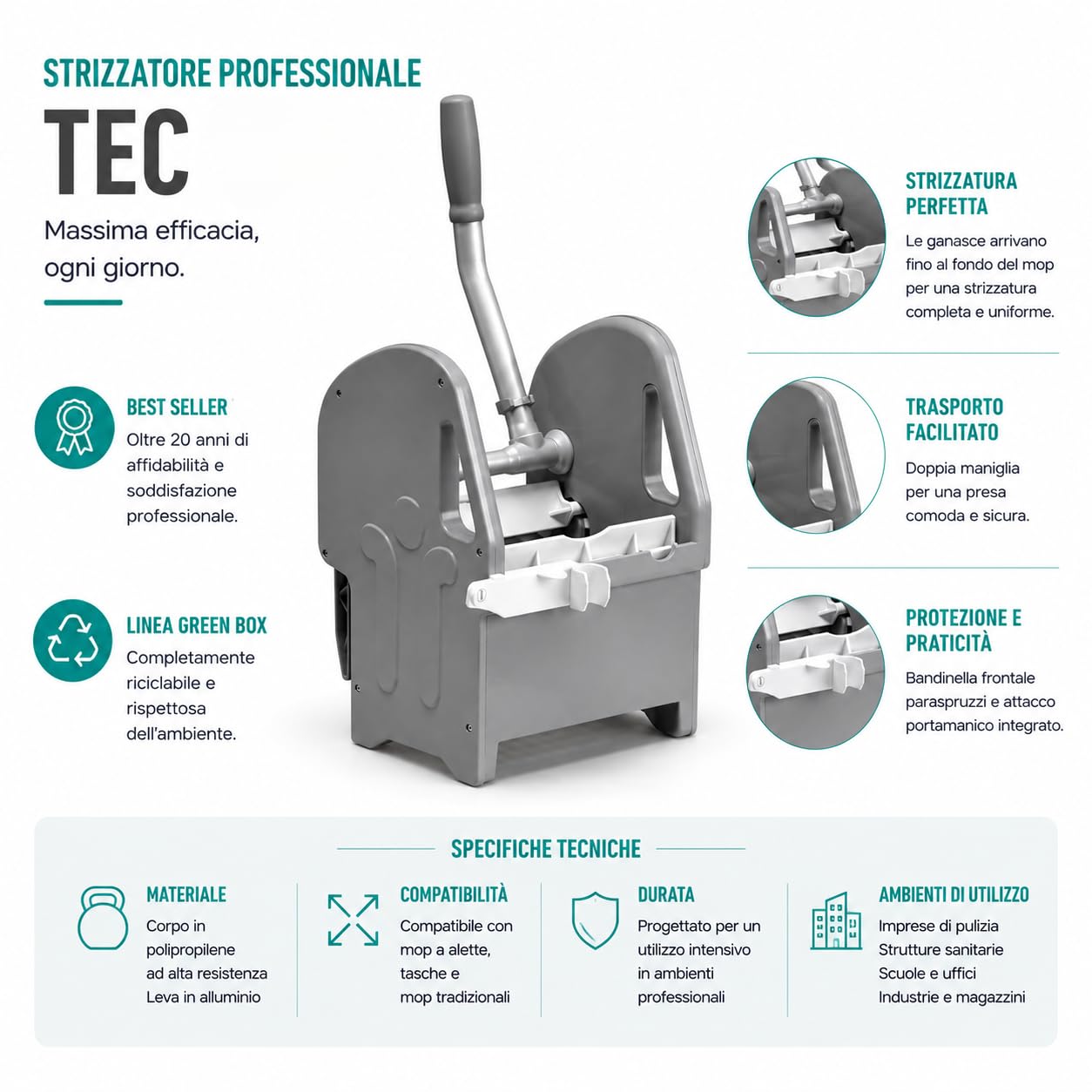Strizzatore Professionale per Mop Industriale Universale in Plastica