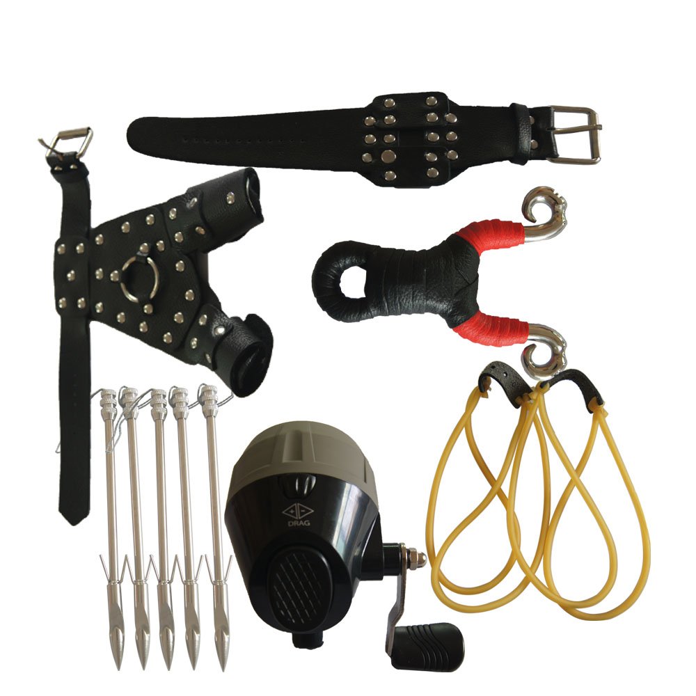 JIEXI HWYP 1 Set Fishing Slingshot Kits Stainless Steel Wrist Catapult for Archery Fishing