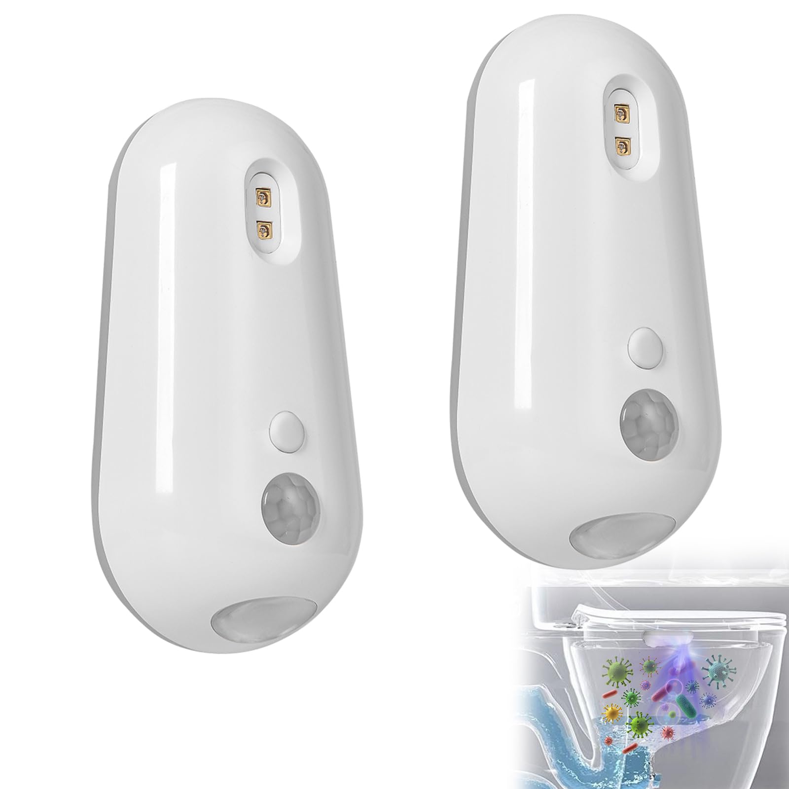 TASBER Self Cleaning UV Toilet Sanitiser and Night Light, Motion Sensor Toilet Light with UV Steriliser, Rechargeable Toilet Night Light, Adhesive Bathroom Light for Home Bathroom (2pcs) โ image 1