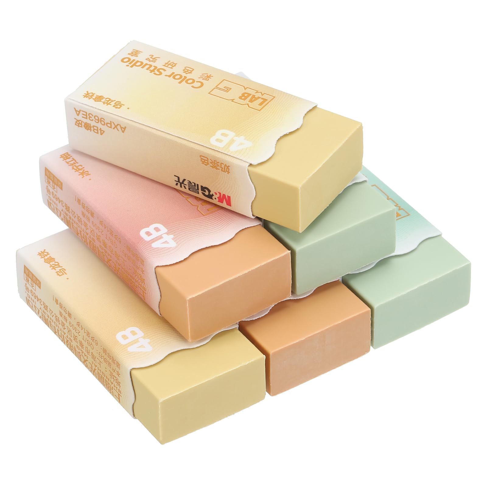 M&G 6 Pack Erasers, Pencil Erasers Large Eraser Cute Soft Block Easy to Clean Durable Bulk for 2B 4B Pencil Sketching Drawing Artists Teacher Pencils Carving Stamps, 3 Pastel Color