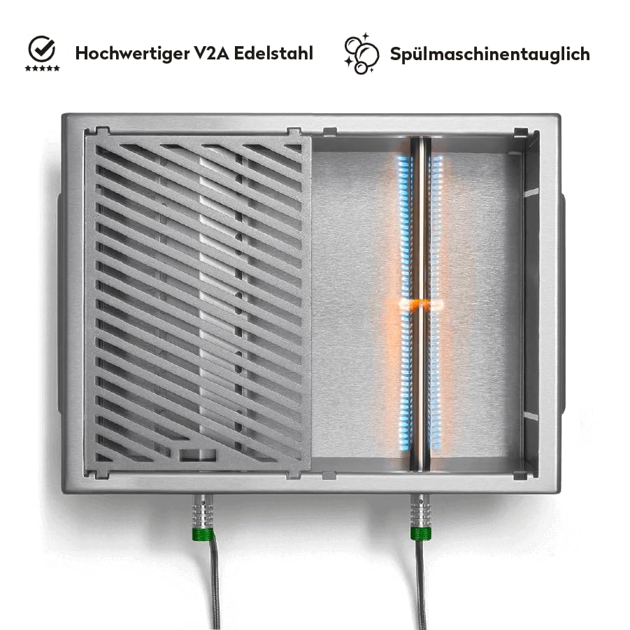Jones Folding Stainless Steel Gas Barbecue Portable Barbecue with Lid, Multi-Tool and Bag, 2 Burners with a Total Power of 6.4 kW for up to 500 °C, Camping Grill