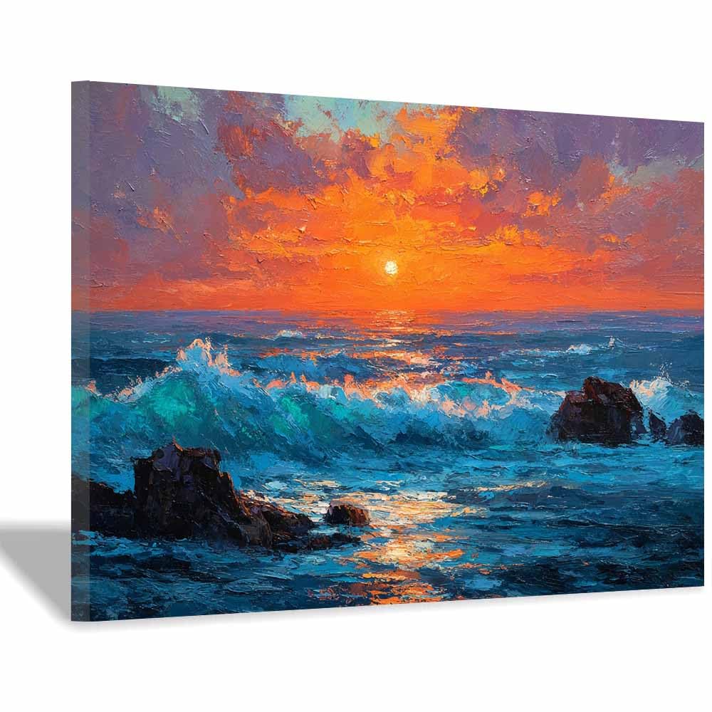 DMZPKZB Scenery Canvas Wall Art Coastsal Sunset Seascape Mural decor,Modern Print Artwork,for Office,Bedroom,Bathroom,corridor,Living Room for Room Decoration(Multicolor)-50x70cm Framed
