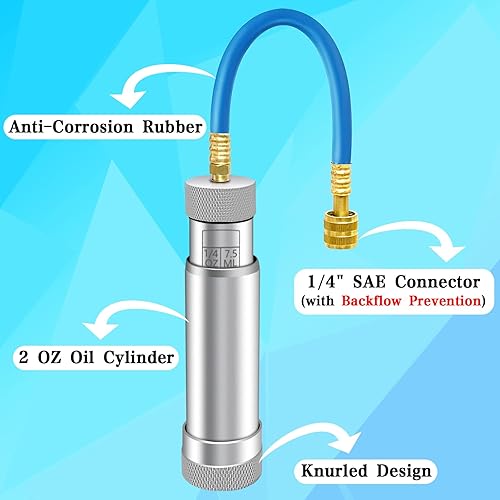 Miniatura 5 de Inyector de aceite de CA para R1234YF, R134A, R410A, inyector de aceite de tinte HVAC con conector SAE de 1/4", herramienta de inyector de aceite de