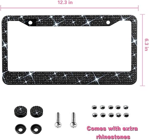 Miniatura 6 de Marco de matrícula brillante para mujer, marcos de matrícula de acero inoxidable brillante, más de 1200 piezas de cristales de diamantes de