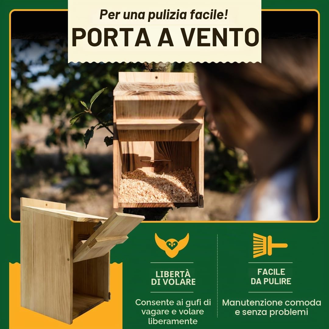 WildYard Casetta per gufi, in legno di cedro, già assemblata, facile da appendere e pulire, include trucioli di legno e viti