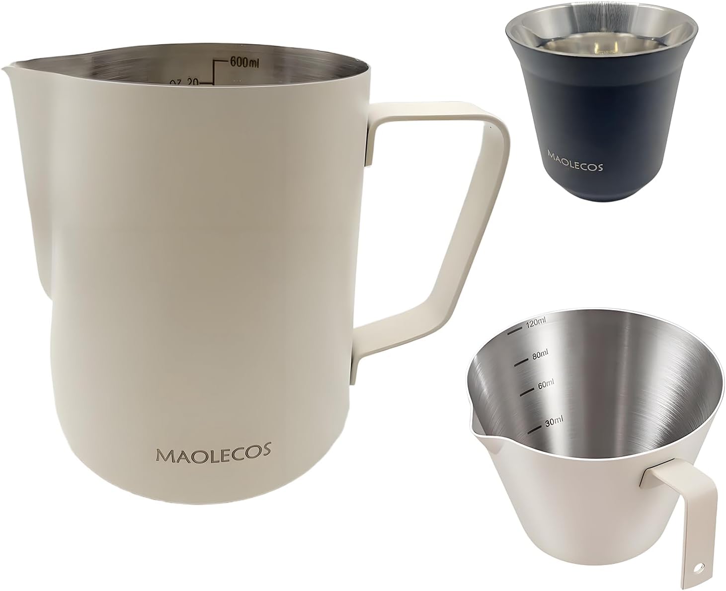 Milk Frothing Pitcher - 20 OZ Metal Milk Frother Pitcher Jug Stainless Steel Steaming Pitcher, Espresso Measuring Cups with Handle Scale, Stainless Steel Espresso Cups Kit for Coffee maker