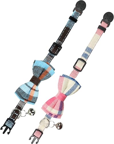 Vista 34 de Collar Joytale con corbatín y campana, lindos patrones de cuadros, 1 o 2 unidades de collares de seguridad para gato, Rojo