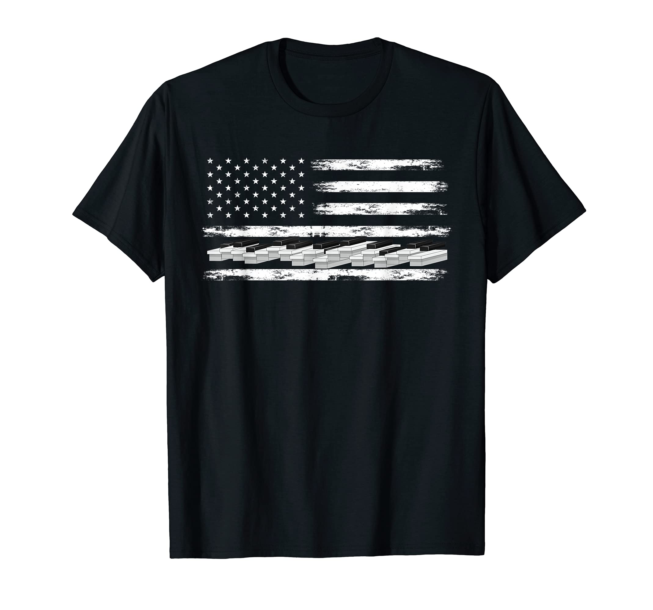US Flag Classical Musician Piano Keyboard Pianist Piano T-Shirt, Black