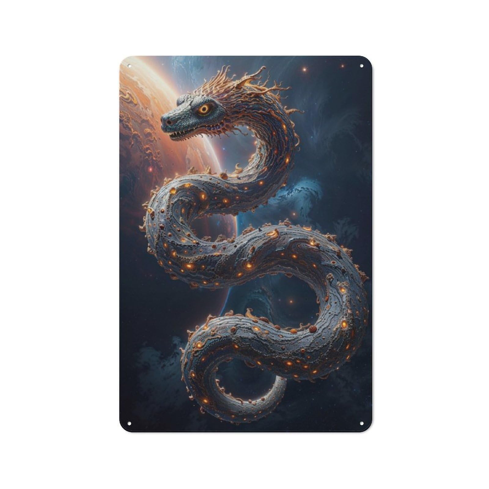 Junmoney Cosmic Serpent Rustic Tin Sign 30X20cm Featuring For Bar Or Restaurant, A Housewarming Gift For Bar Decor Enthusiasts