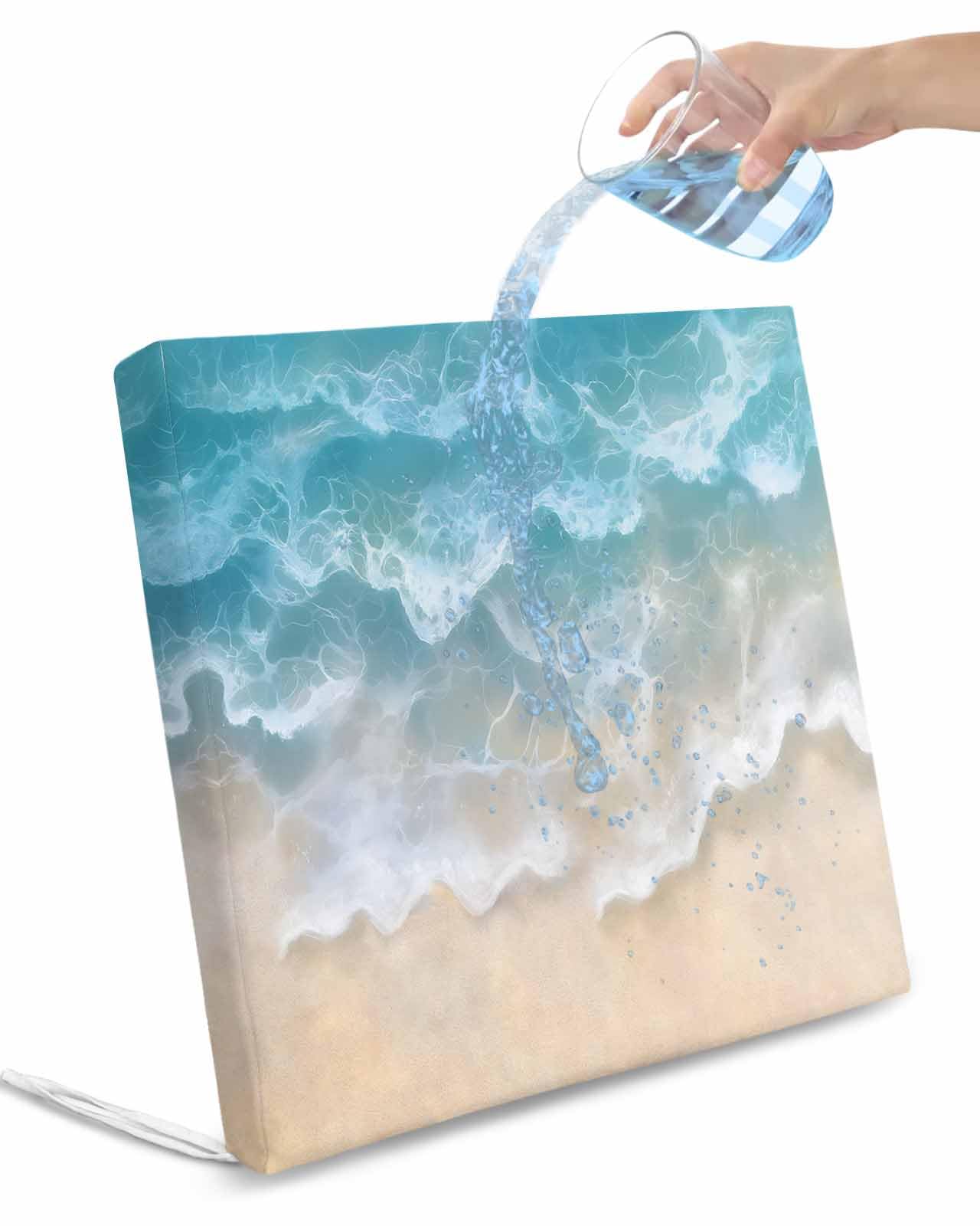 2 Pack Blue Coastal Beach Waterproof Cushion Covers with Ties, Outdoor Patio Chaise Lounge Chair Seat Cushion Slip Covers Replacement(Only Cover) Summer Ocean Nautical Seaside 24