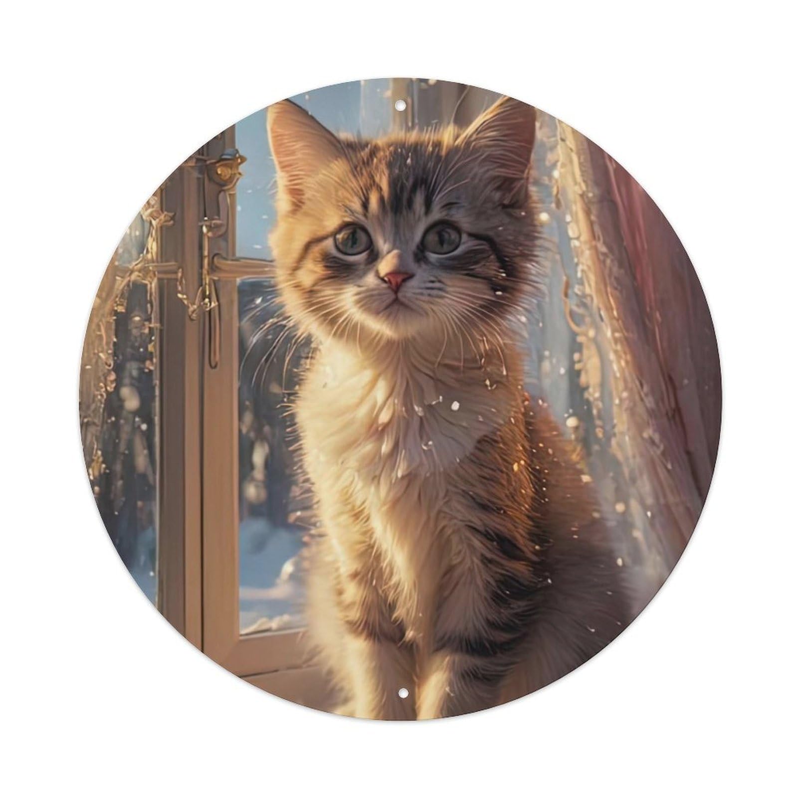 Animal Artwork Siberian Cat Vintage Metal Tin Sign Plaque Wall Decor for Cafe, Club, Garden Round Metal Poster 8x8Inch