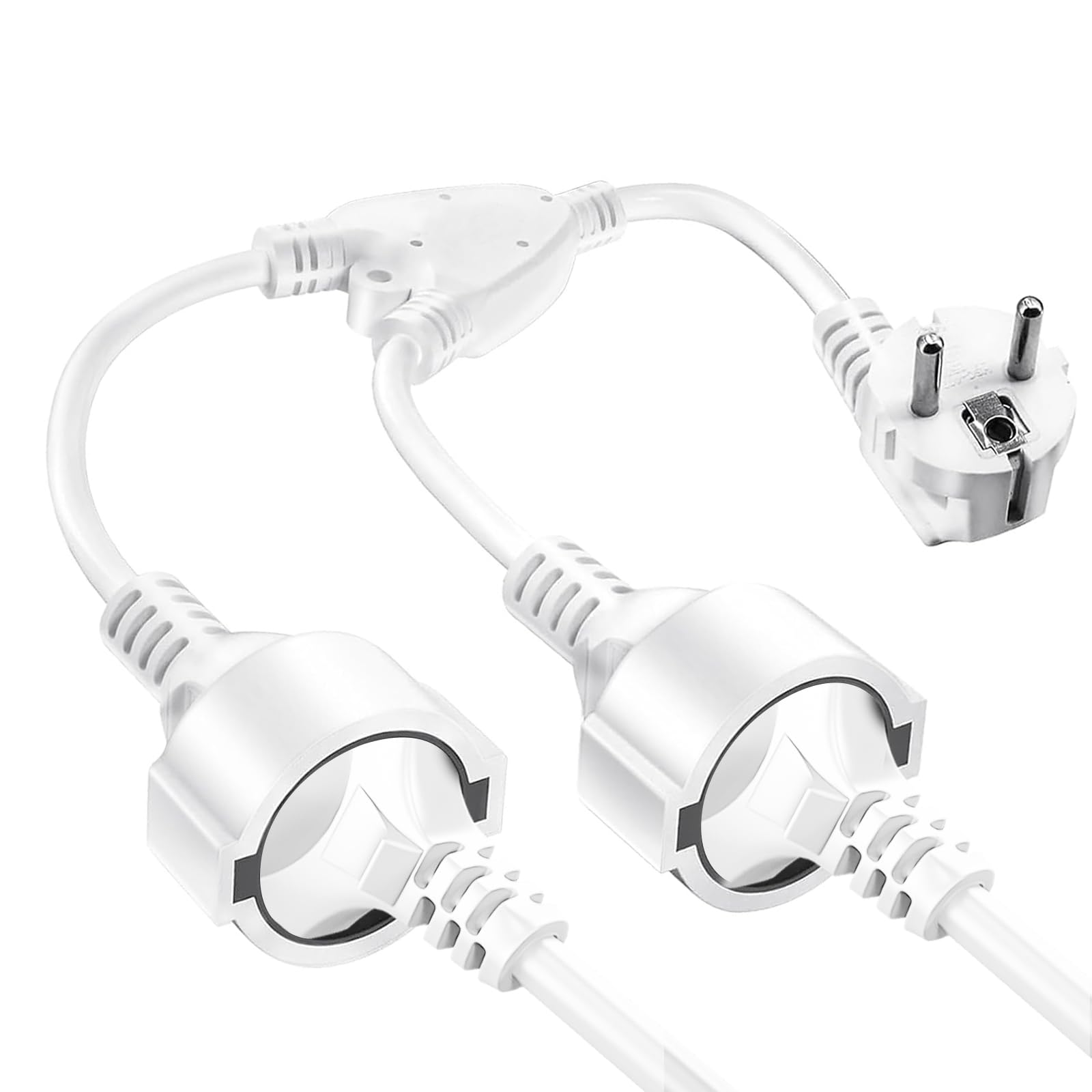 Doppelstecker für Steckdose, Doppelstecker16A/250V/Max, Verlängerungskabel kurz mit steckdosenadapter 2fach schuko, Doppelstecker schuko für Küche, Büro, Zuhause Weiß