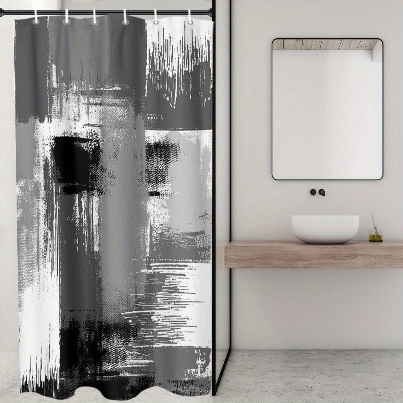 Rideau de douche abstrait gris et noir en polyester imperméable 160x230 cm pour salle de bain
