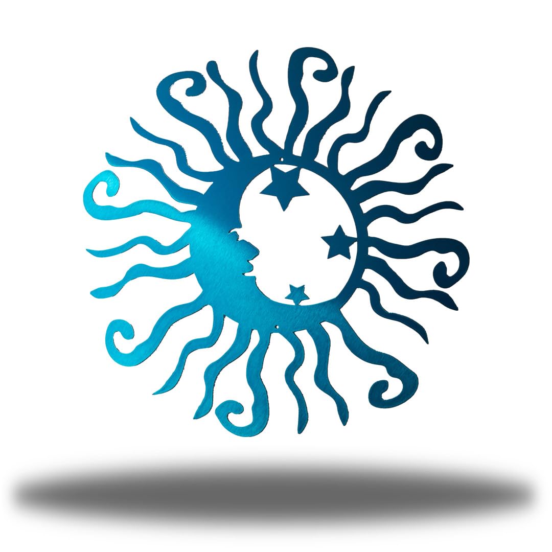 Riverside Designs Wacky Solar Moon Metal Wall Art Steel Outdoor Decor | Heavy-Duty and Waterproof | Made in USA (Teal, 18" L x 18" W)