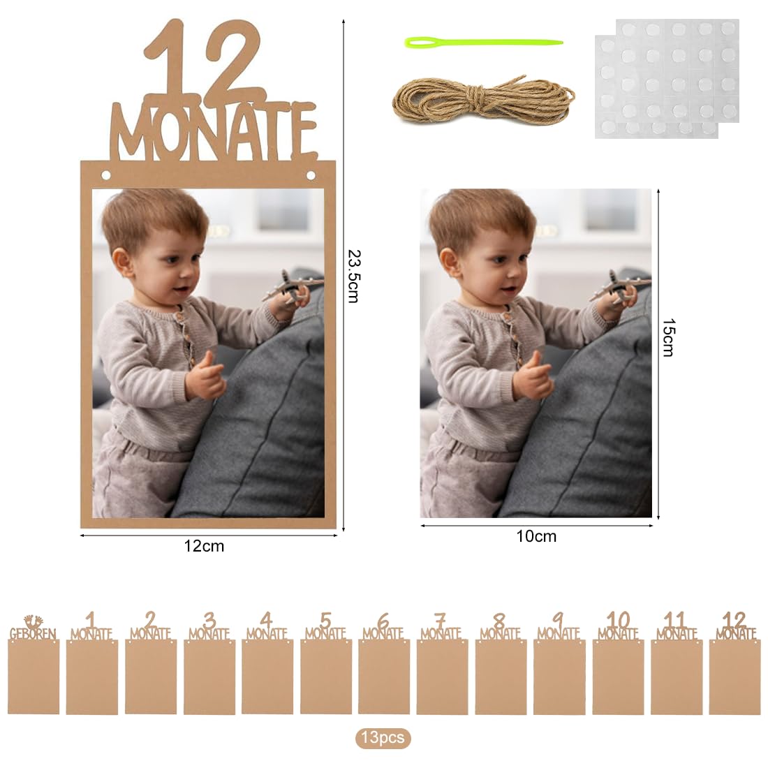 Ghirlanda Fotografica Per 1° Compleanno Con Cartoline Da 1 A 12 Mesi - Banner Per Festa Bimbo Con Spago E Nastro - 3