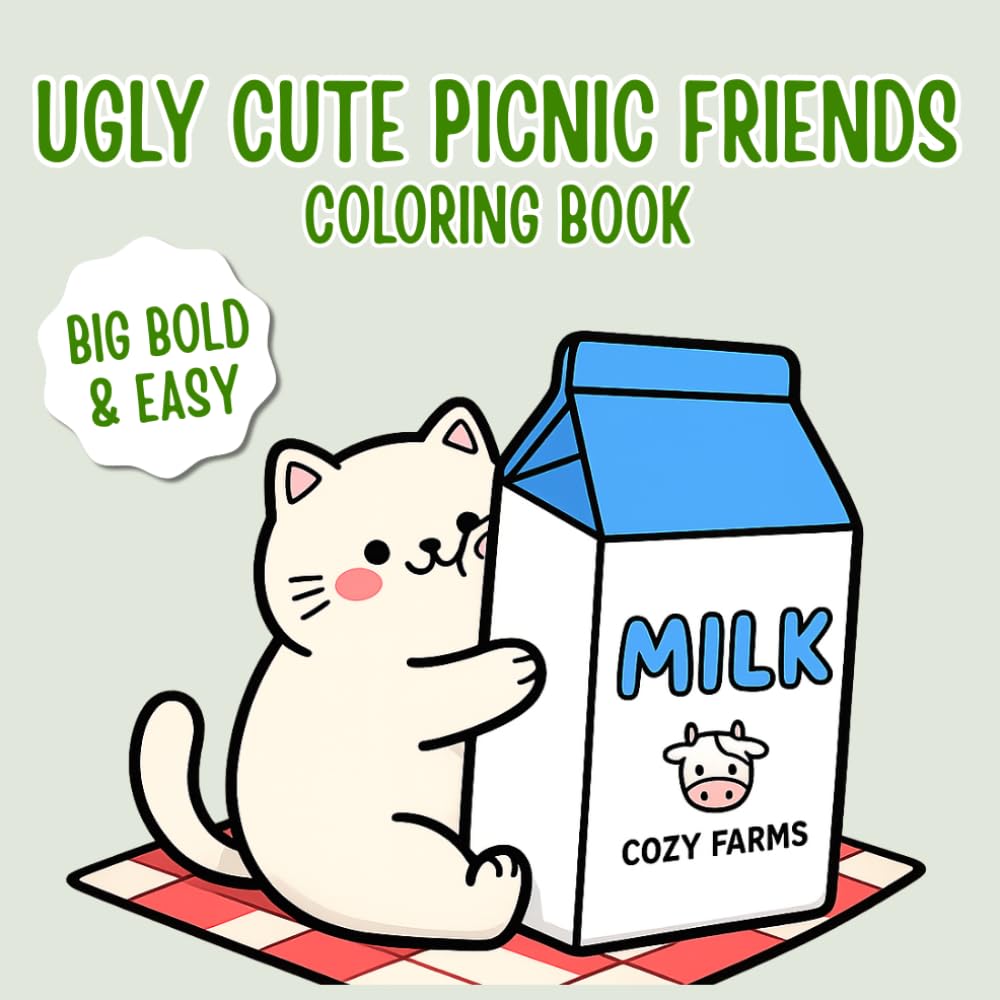 Ugly Cute Picnic Friends Coloring Book: Big Bold & Easy Cozy Coloring Pages Filled with Chunky Animals, Giant Snacks & Silly Picnic Fun for All Ages