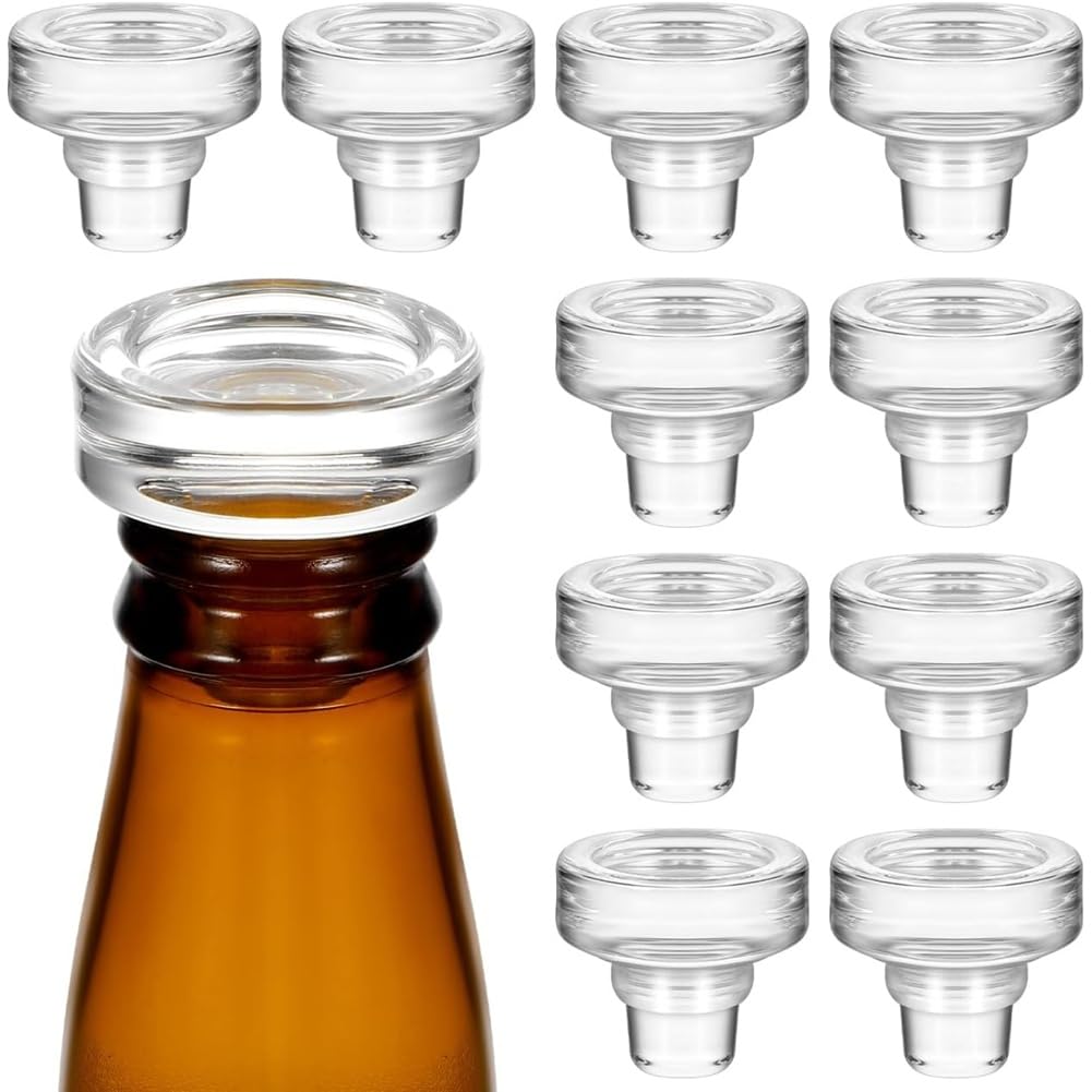 Aundhegrtt Glass Wine Bottle Stoppers, 10pcs T-Shape Crystal Clear Wine Saver Plug for Beverage Liquor Storage Decanter