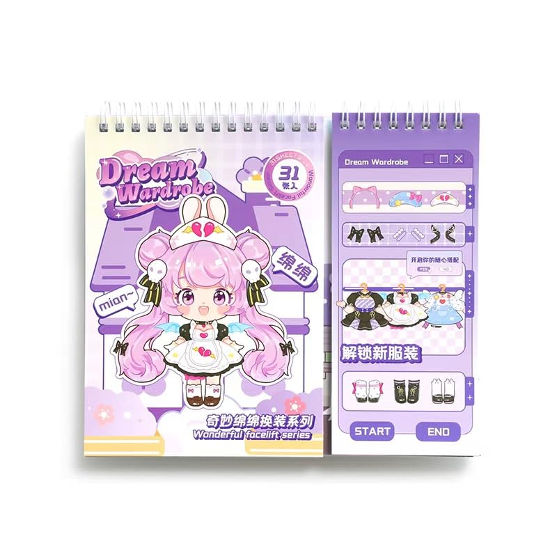 WEMOL 31 Sheets Spiral Activity Book with Reusable Fashion Stickers, DIY Dress Up Sticker Book for Girls, Dress-Up Doll Toy, Creative Craft Gift for Kids (Purple)-picture-27
