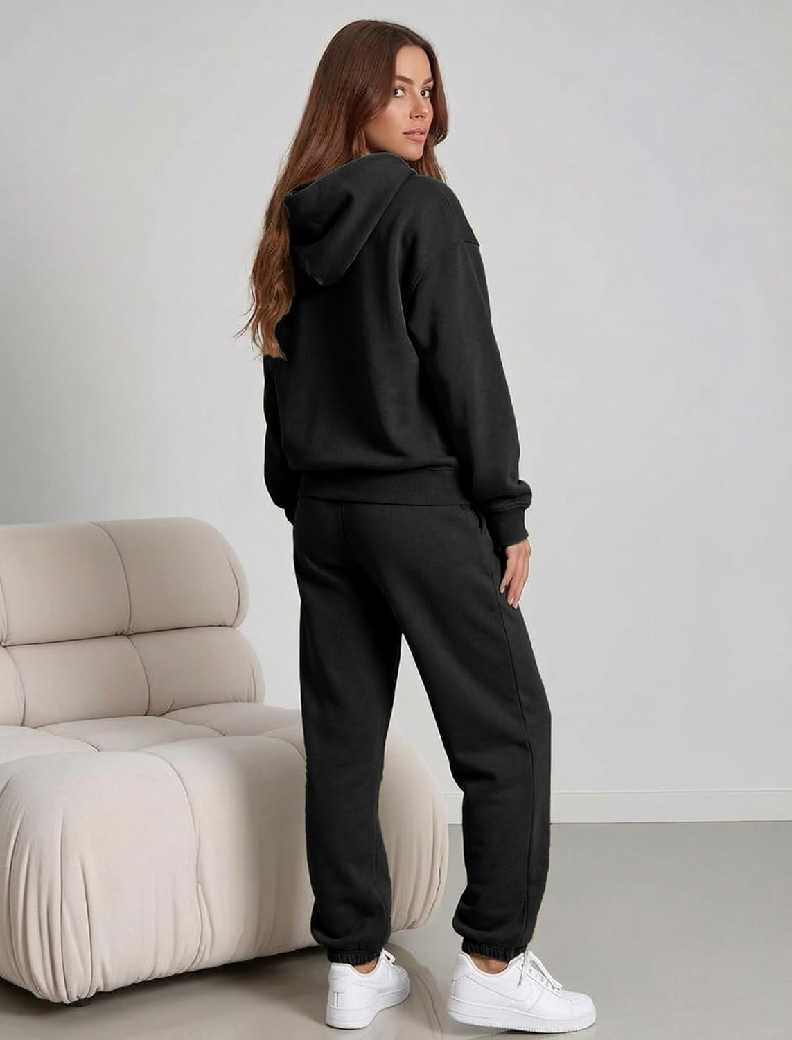 Womens 2 Piece Sweatsuit Set, 2025 Casual Long Sleeve Hoodie with Loose Wide Leg Sweatpants for Fall and Winter - Image 4