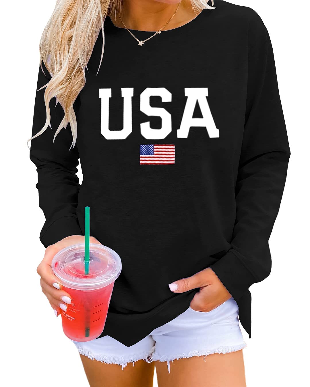 Dressmine Womens Casual Long Sleeve Graphic Tee Shirts Crew Neck Sweatshirts Pullover Tops for Women