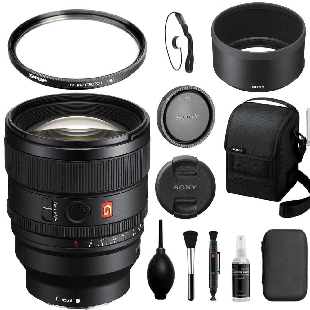 Sony FE 85mm f/1.4 GM II Lens Bundle with Tiffen 77mm UV Filter + Cap Keeper + Deluxe Photo Starter Kit + Microfiber Cleaning Cloth (4 Items)