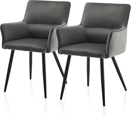 TUKAILAi Juego de 2 sillas de comedor de ocio, asiento tapizado de terciopelo con reposabrazos, respaldo y patas de metal, cómoda silla de salón