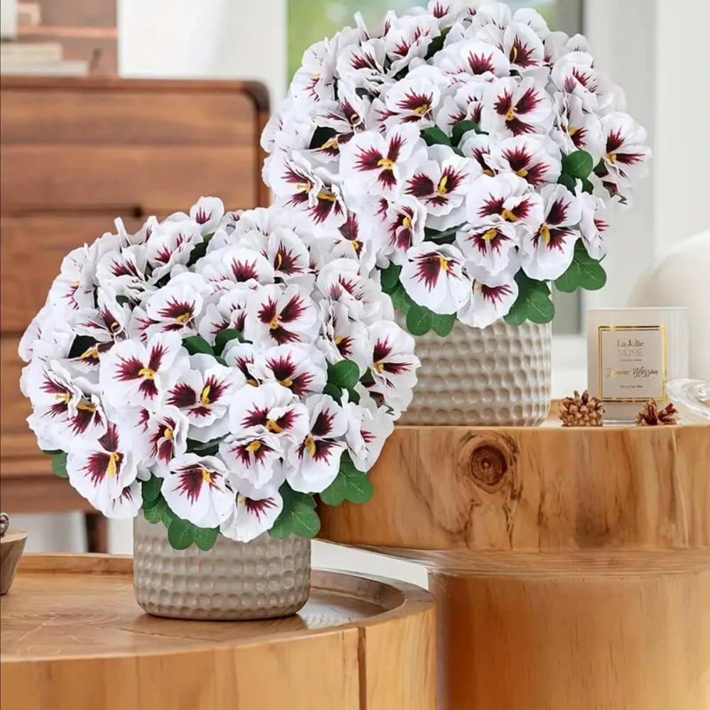 Xshelley 10 Bundles Artificial Pansies Flowers Outdoor UV resistant artificial flower silk wild chrysanthemum outdoor windowsill box porch home garden wedding farmhouse decoration (white) - Image 3