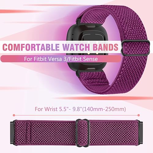 Vista 31 de Paquete de 3 correas elásticas de nailon compatibles con Fitbit Versa 4/Versa 3/Sense 2/Sense, suave, ajustable, transpirable, correas de repuesto