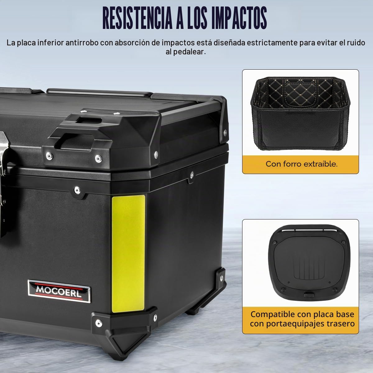 MOCOERL Maleta para Moto 45L, Baul Moto ABS, Gran capacdad, Resistente al Agua, portaequipajes, maletin, motocceta, Caja defijacion Universal Negro (E-570)