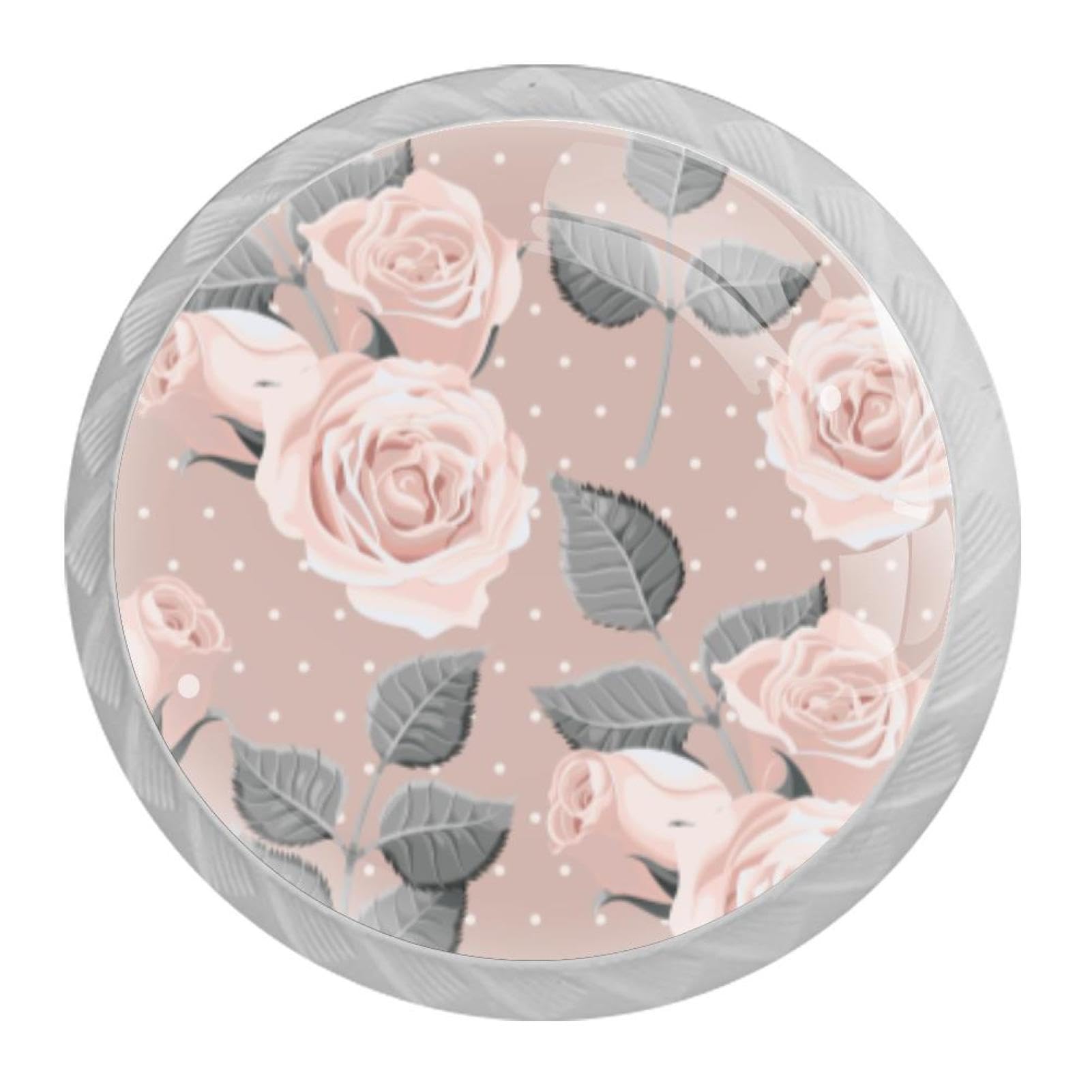 Tqmspg 4 Pieces Drawer Pulls Blossom Flowers Door Knobs Dresser Handles for Kitchen Wardrobe Cupboard Hardware Furniture