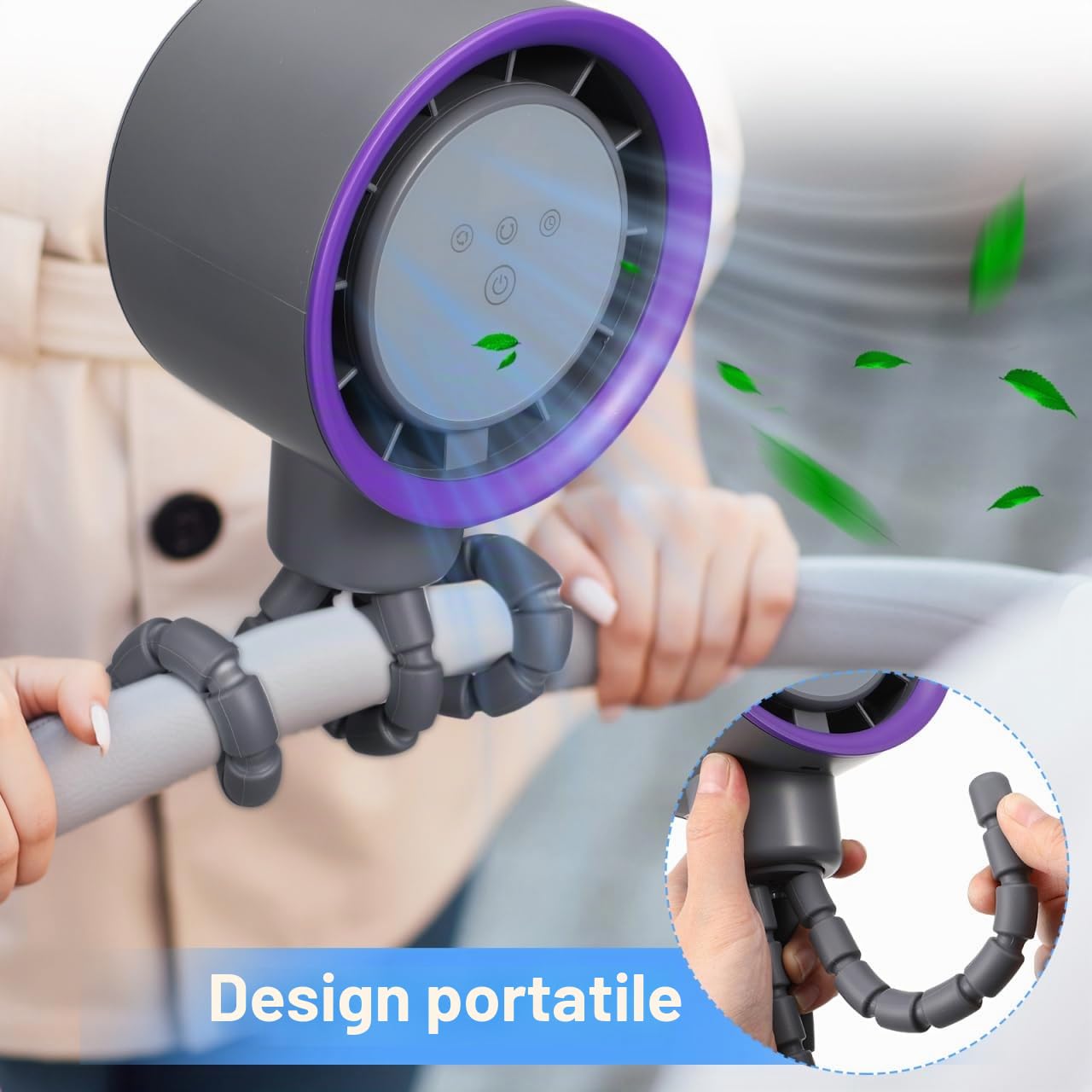 STOBAZA Ventilatore portatile per passeggino: ventilatore a clip a 360 gradi con treppiede flessibile – silenzioso ricaricabile per culla ufficio tapis bici e viaggi