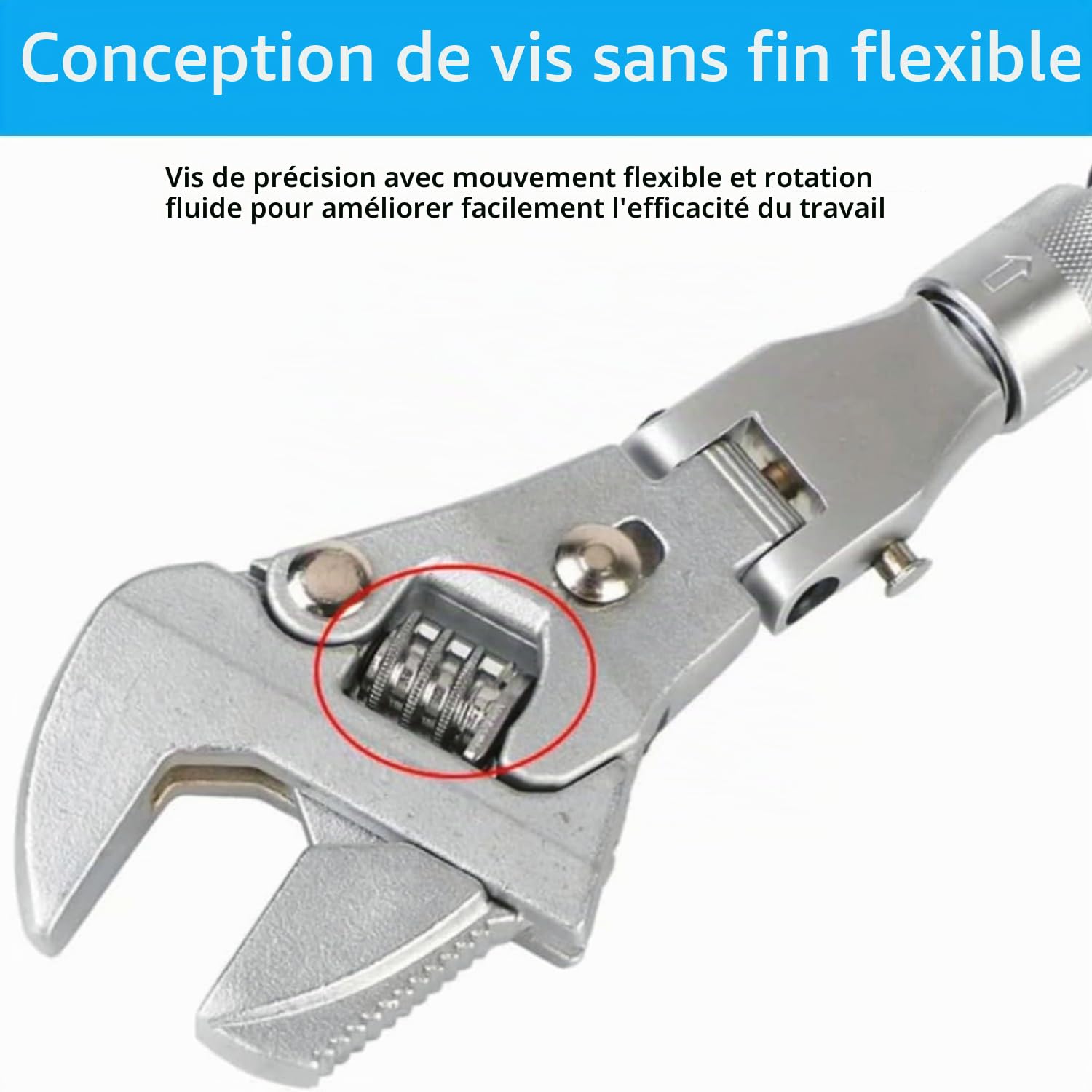 Flexhead Clé à cliquet réglable de 10 à 12 pouces avec tige d'extension rétractable et clé réglable à tête pivotante de 180 °
