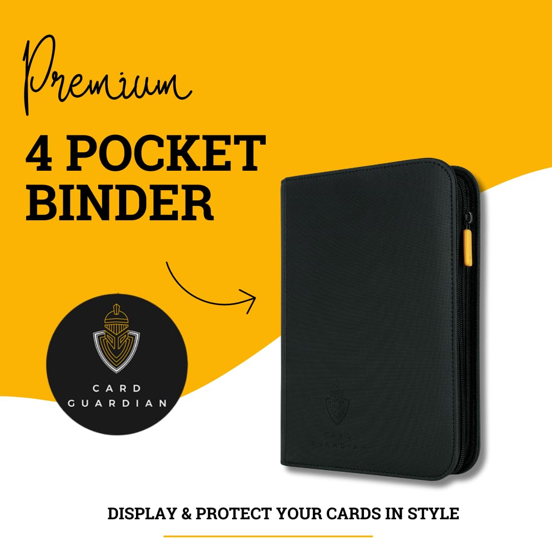 Card Guardian - 4 Pocket Card Binder for 160 Cards (Black) | Zipper Closure and Side Loaded Pockets
