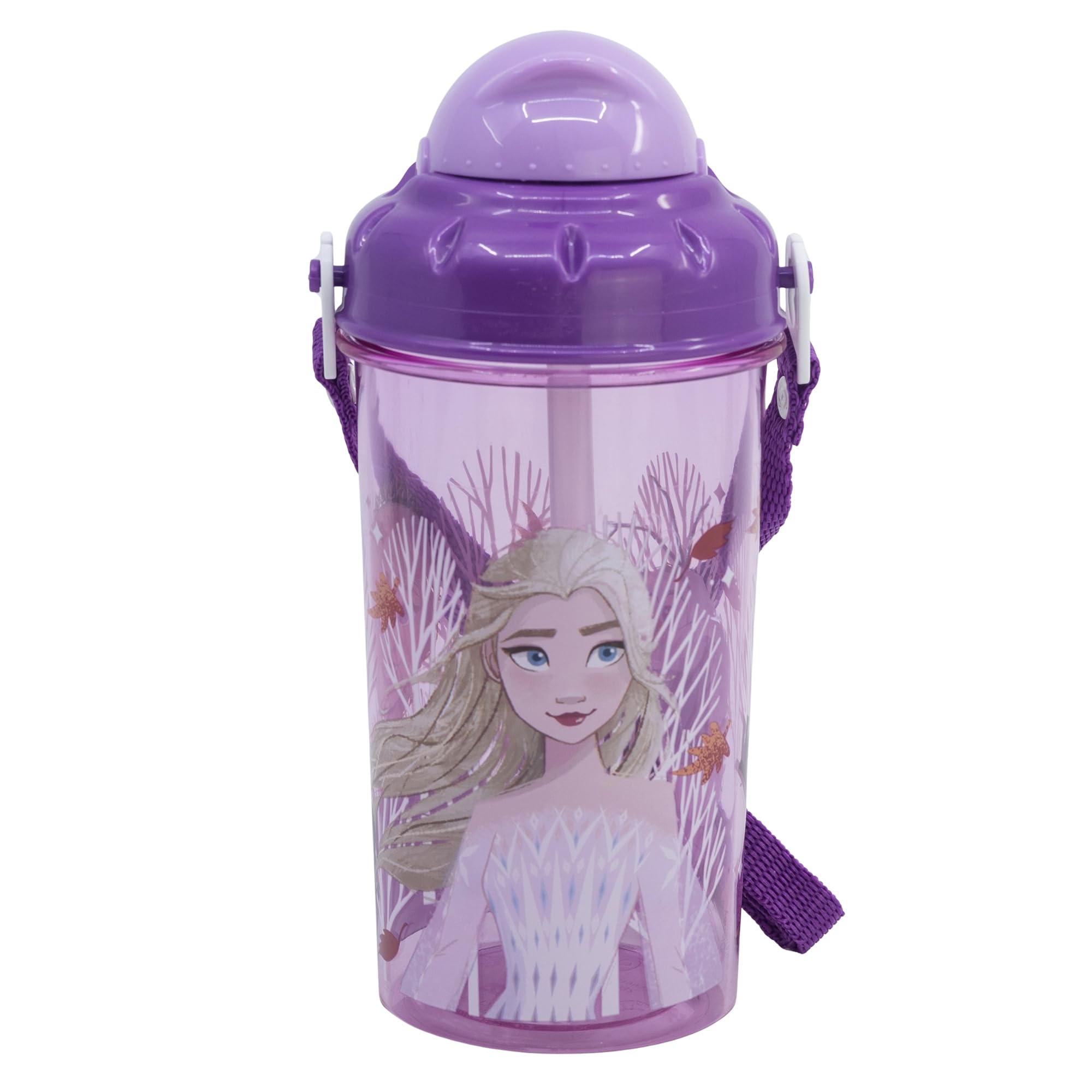 Stor Kids Water Bottle with Straw Frozen 465ml - BPA-Free Plastic Bottle with Lid and Strap for School and Sports